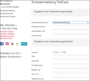 Schadensmeldung Helvetia
